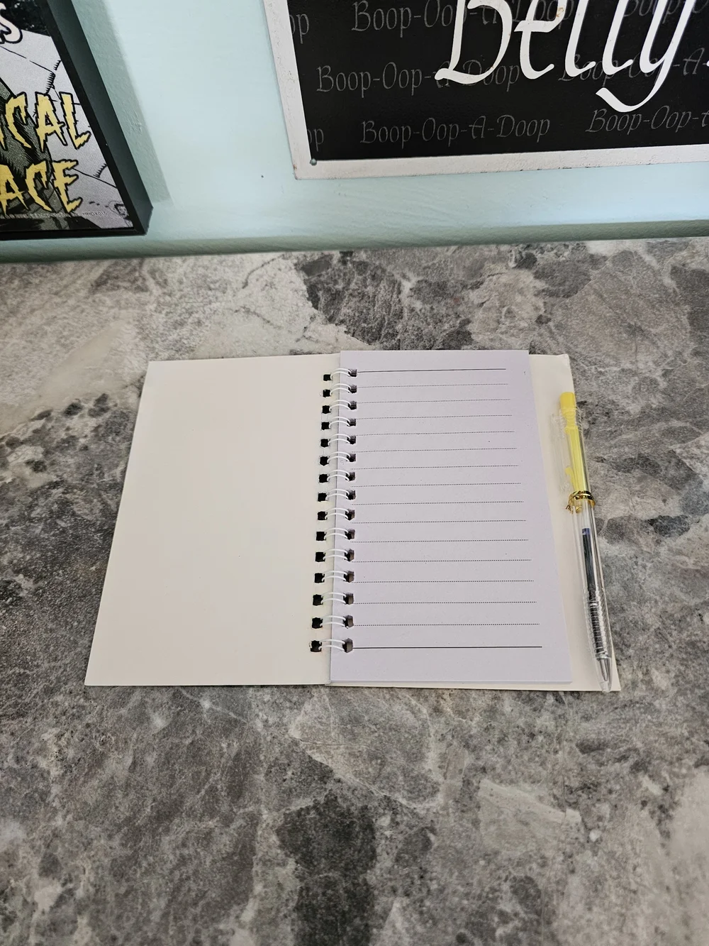 Betty Boop White Spiral Notebook with Yellow Pen